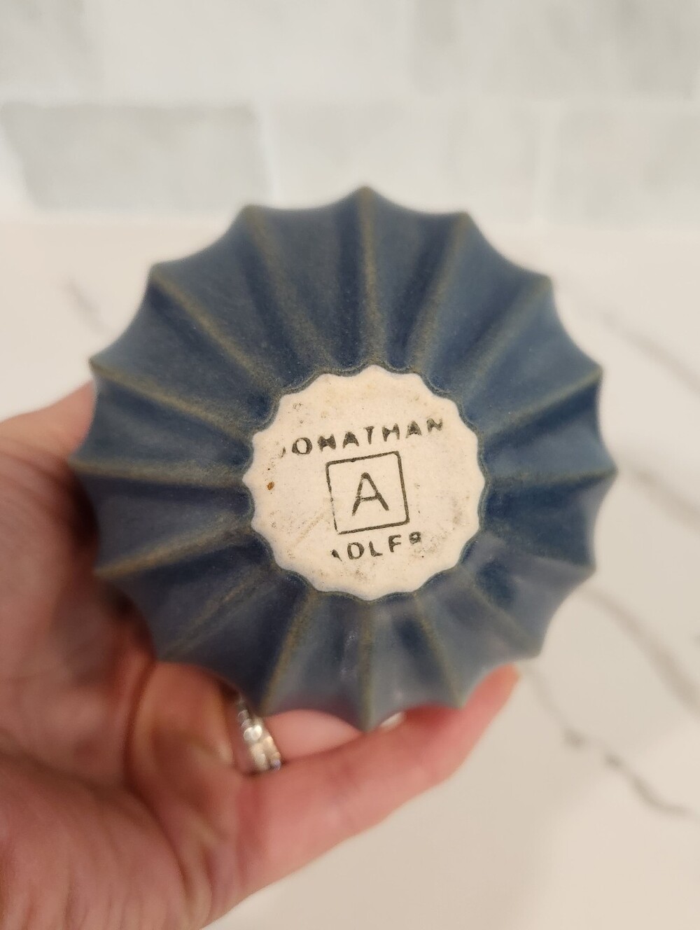 Jonathan Adler Ceramic Ribbed Double Gourd Bud Vase Slate Blue - Picture 8 of 11